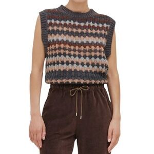 Grade & Gather Fair Isle Knit Sweater Vest Gray Brown Blue Wool Blend Size Small